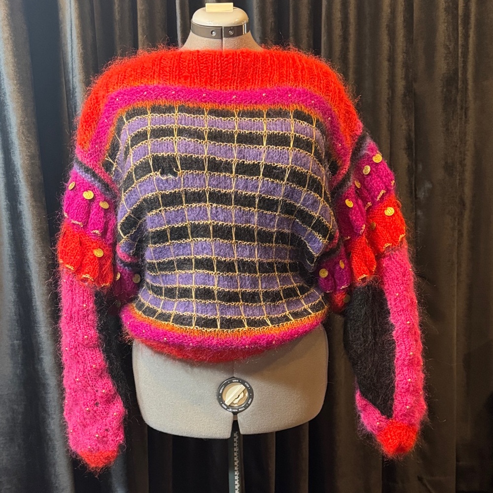 Colorblock Mohair Sweater - Pink, Red & Purple